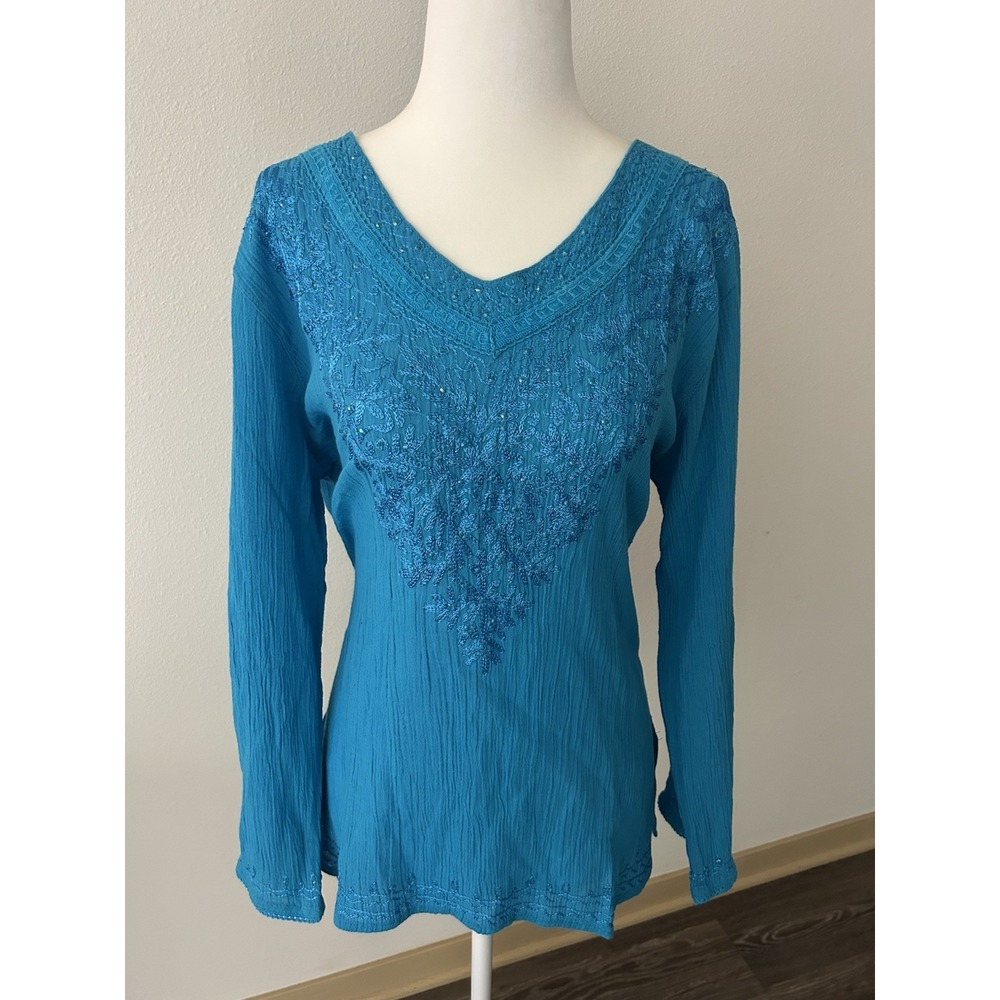 Vintage Venus Imports Aqua Blue Embroidered Top Y2K Fairy Boho Festival